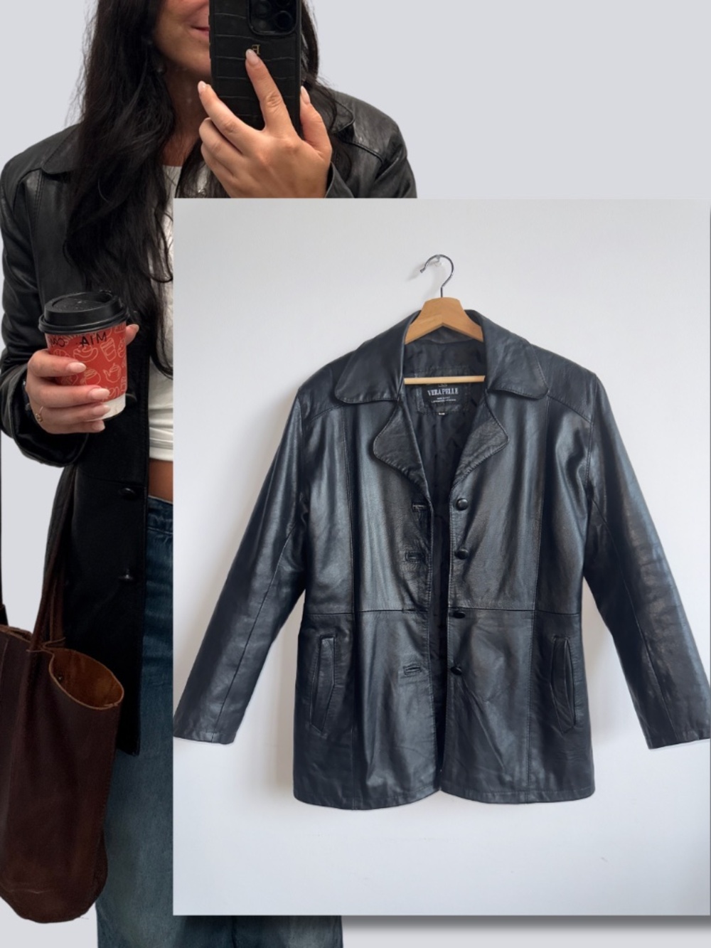 Vintage Vera Pelle Genuine Leather Jacket Black Size L